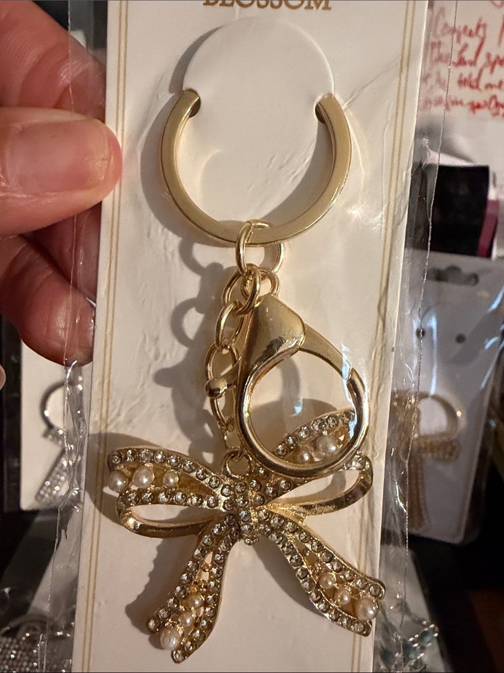Gold Rhinestone Cross Keychain - - Picture 4 of 8